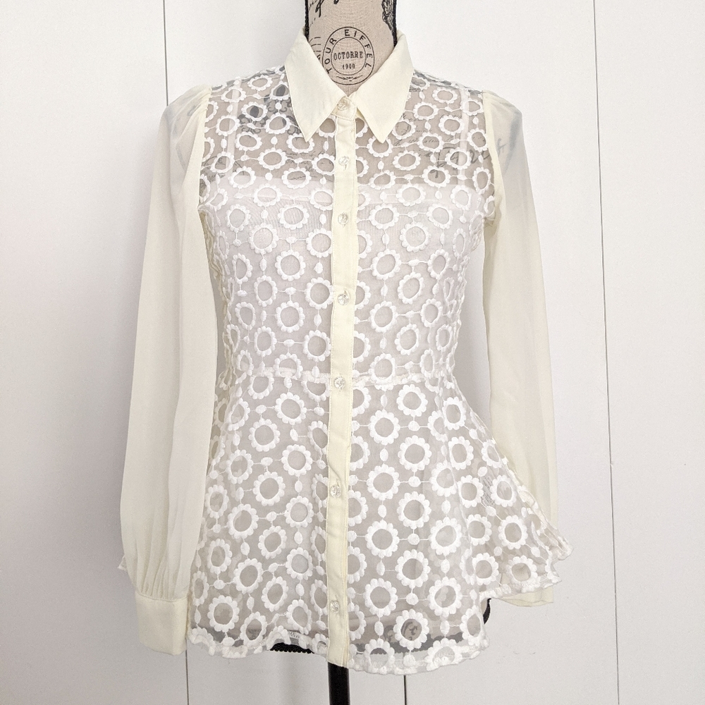 Japanese Cecil McBee Lace Sheer Peplum Blouse Top